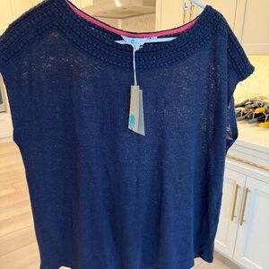 Boden Women's Navy Short Sleeve Linen Top, NWT